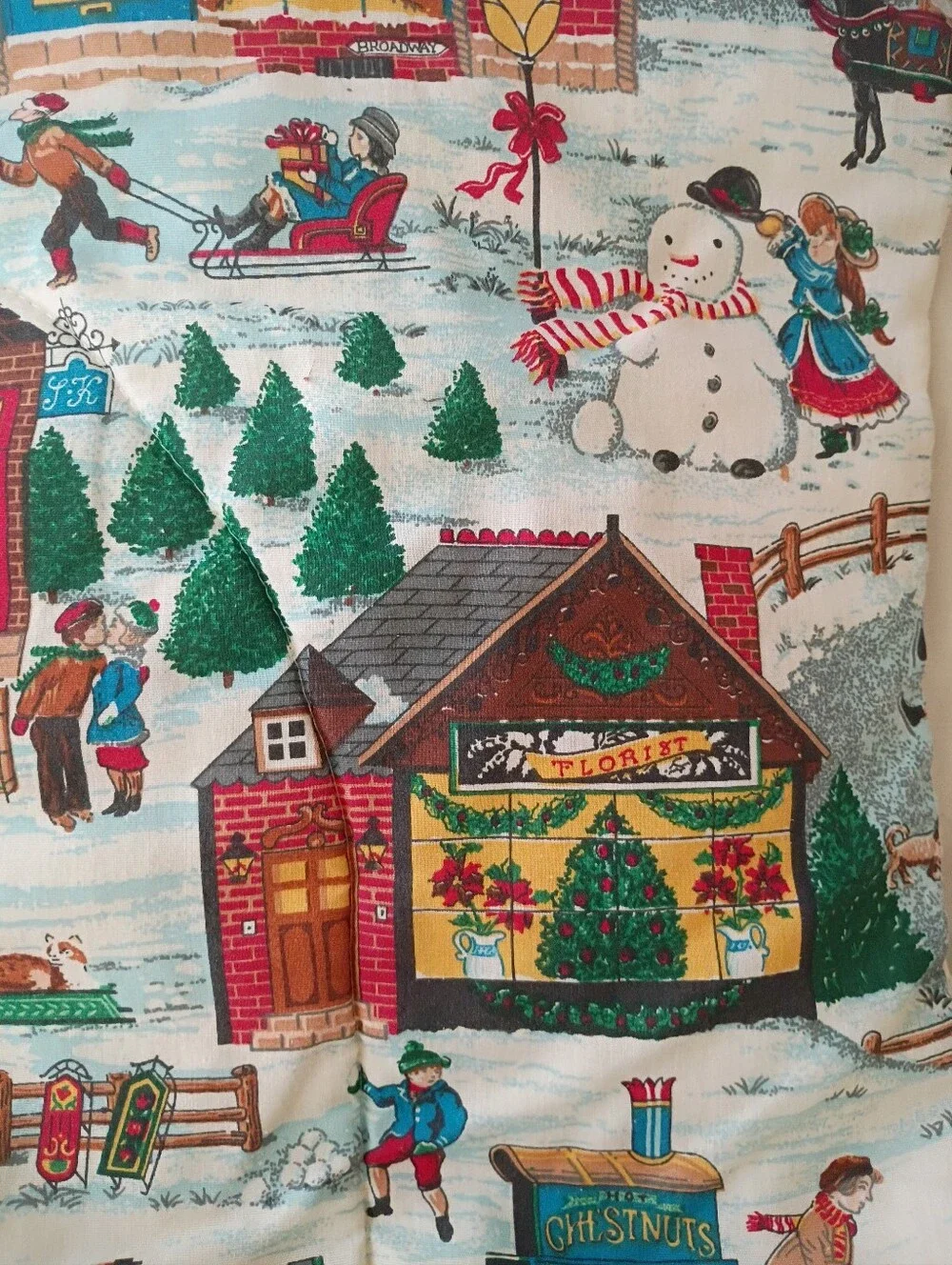 Vintage JC Penney Christmas Village Holiday Winter Fest Quilt Twin Comforter 80s